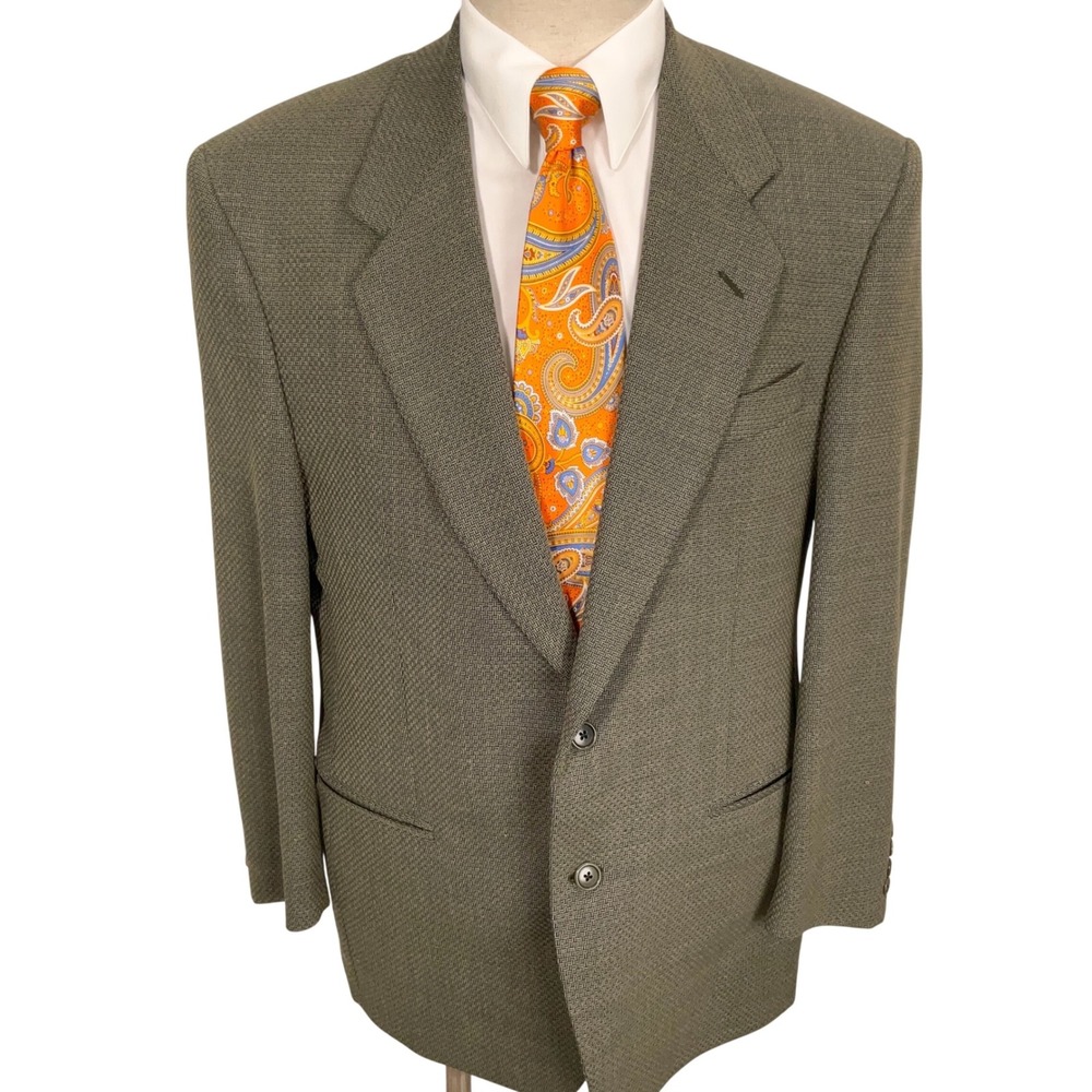 Lubiam 1911 Blazer Mens 50R Olive Green Basketweave Luxury Textured Italian Wool